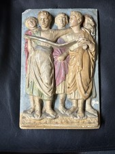 Vintage Classical Painted Plaster Relief Wall Plaque – Greco Roman Figures 