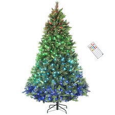 HOMCOM 7.5ft Christmas Tree with Colourful DIY LEDs, Remote, Carolina Pine