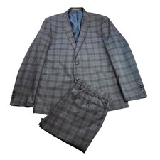 Mens Suit Dark Grey Check Slim Stretch Fit Primark Jacket 44L Trousers 36R