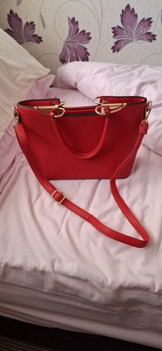 Red faux leather top handle - leather,