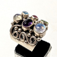 Mascha Designer Sterling Silver 925 Multi Gem Ring size 8