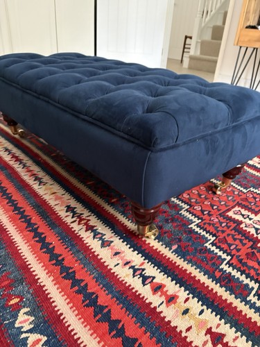 Navy blue velvet footstool - velvet,