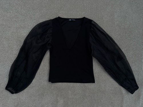Zara black organza sheer puff - black,
