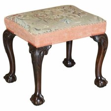 ANTIQUE VICTORIAN 1880 HAND CARVED CLAW & BALL FEET PIANO STOOL OR BENCH SEAT