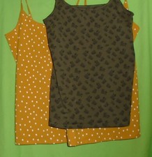 Next Job Lot 3 x Vest Tops in ochre polka dot & khaki floral cotton Size 12 new