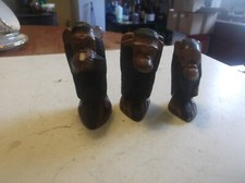 VINTAGE CARVED WOOD THREE WISE MONKEY FIGURES