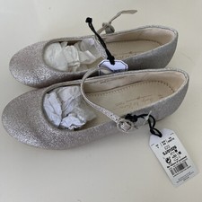 NEXT 'CHOOSE TO SHINE' GIRLS SILVER GLITTER BALLERINA STYLE SHOES UK 1 F New