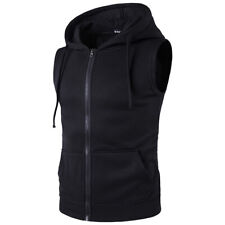 Hooded Sweatshirt Top Gilet Fleece Jacket New Men's Sleeveless Hoodie Zip Up