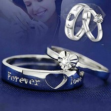 Men's Women's Forever Love Promise Band 925 Sterling Silver Plated Heart CZ Ring