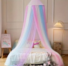 Rainbow Princess Bed Canopy Mosquito Net Dome for Kids Girls Birthday Gift Decor