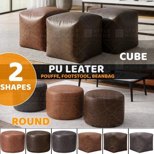 Leather footstool pouffe stool - pouffe,