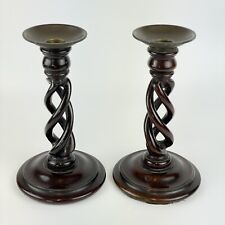 Antique Early 20th Century Pair Of Barley Twist Type Candlesticks Brass Top 21cm