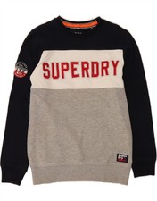 SUPERDRY Mens Graphic Sweatshirt Jumper Medium Grey Colourblock Cotton AZ02