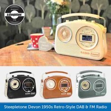 Steepletone Devon Vintage DAB/FM Radio 1960's Style Battery Powered LCD Display