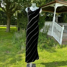 Vintage Y2K Cowslip Neckline Black Velvet Maxi Dress Beaded Sequin Detail Small