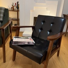 Midcentury Style Chair - Black - Faux/Vegan Leather - dark academia!