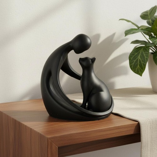 Person hugging cat - person, statue