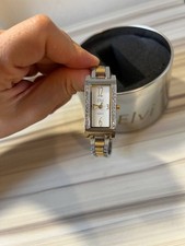 Elvi Women’s Quartz Dress Watch Silver Gold Two-Tone Rectangular Face Crystal