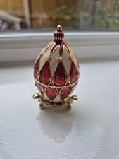 Faberge Egg Style Enamel Trinket Box On Stand With Box Harlequin Easter