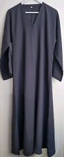 Grey Stripe Muslim Long Sleeve Maxi Dress Dubai Kaftan Arab Gowns Abaya 52"