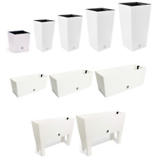 Rattan-Style Planters Square or Rectangular w/Legs & Irrigation White Set of 1/2