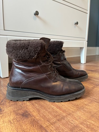 Pavers brown leather fur lined - leather, fur-lined
