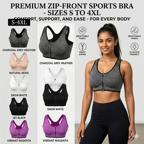 Women front zip sports - front, bra