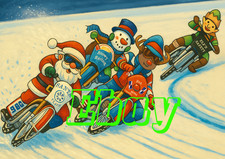 Speedway Ice Racing Santa Christmas Card with envelope.