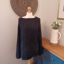 H&M Black Metallic Sparkle Fluffy Oversized Jumper S Small Knit Long Sleeve Cosy