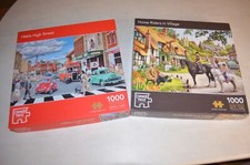2x 1000 Piece Puzzles 1960's High Street & Horse Riders in Village Corner Piece.