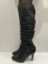 Sexy River Island Real Leather Black Over Knee Stiletto Heel Boots Rare-UK8 EU41
