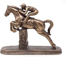 Jumping Horse Racing Statue Bronze Sculpture With Jockey Steeplechaser Ornament