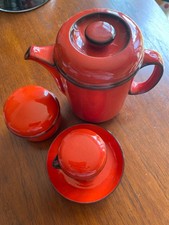 Retro Vintage Thomas Scandic Red FlameFest Tea Coffee Pot Jug Sugar Germany