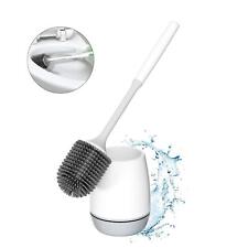 Toilet Brush Holder W/Soft Silicone Bristle Bathroom WC Set Cleaning Brush Base