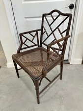 Vintage Chippendale Style Faux Bamboo Armchair with Original Caned Seat