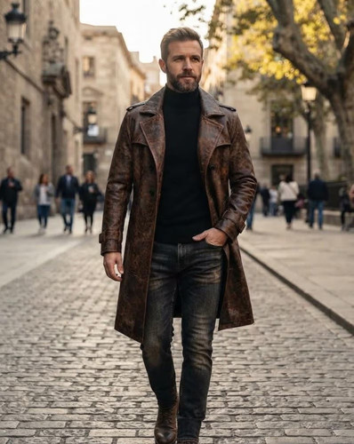 Men genuine cow leather coat - cow,