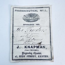 Original 19th-century chemist bottle label J. Knapman of 47 High Street Exeter