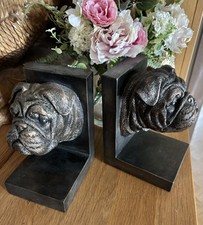 Heavy Bulldog Head Sculpture Bookends - Solid