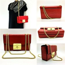 DKNY Lilian Crossbody Chain Shoulder Bag 100% Cow Red Leather - USA IMPORT