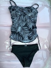 Ladies Tankini 2 Piece Swimwear Bathing Suit  Size M (UK 10) Black White Print