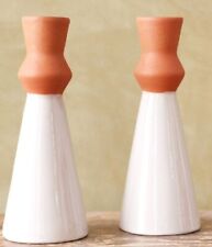 2 X Lisa Angel White and terracotta Candlestick Holders. 17cm Tall. New.
