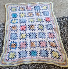 VTG Handmade crochet Afghan baby/doll Granny Square blanket Small 24" X  20"