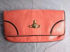 Vivienne Westwood Pink Orb Snake Clutch Bag with Black Edging