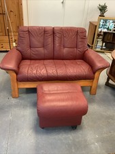 Ekornes Stressless 2 Seater Sofa & Footstool Norway Leather Oxblood@TFUR