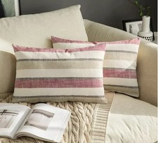 Pair of Striped Faux Linen Cushion Covers 30 x 50 cm - New without Tags