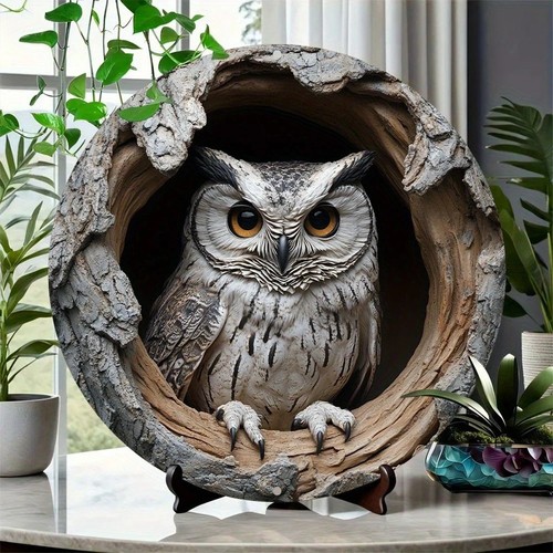 Owl wooden plaque hanging - wooden,