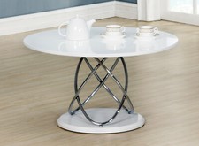 Coffee Table White Gloss Round Top Chrome Spiral Frame White Base (80cm x 80cm)