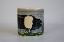 RARE Iden Pottery Hand Painted Black Pig Scene Mug - Signed