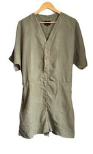 Finisterre Green Linen Playsuit Shorts Pockets Size 12