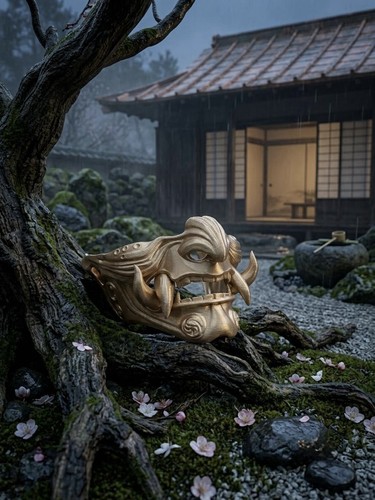 Gold samurai mask - gold,